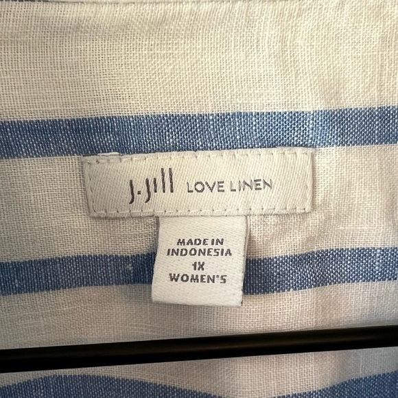 J. Jill Love Linen Easy Blue and White Striped Button Up Shirt- size 1X - Picture 5 of 12